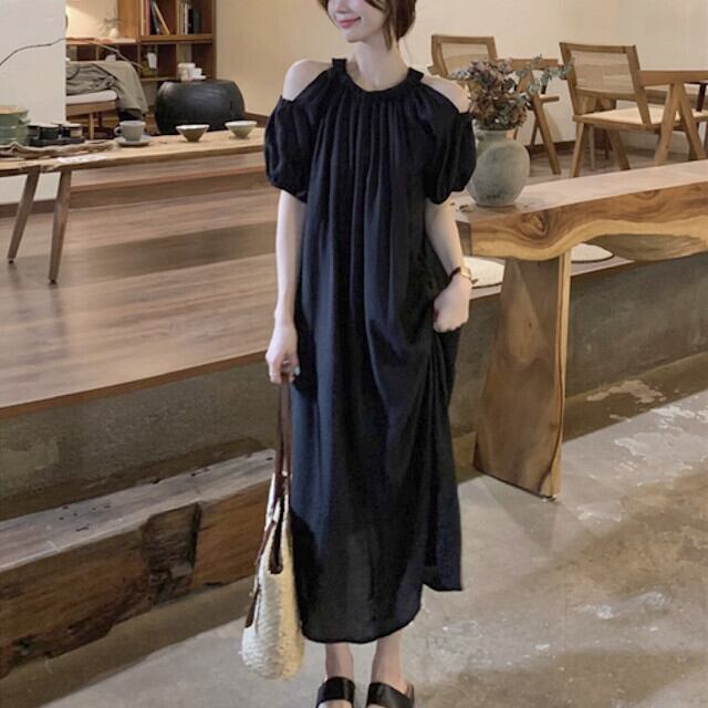 ワンピース レディース オフショルダー ロング丈 ロングワンピ 五分袖