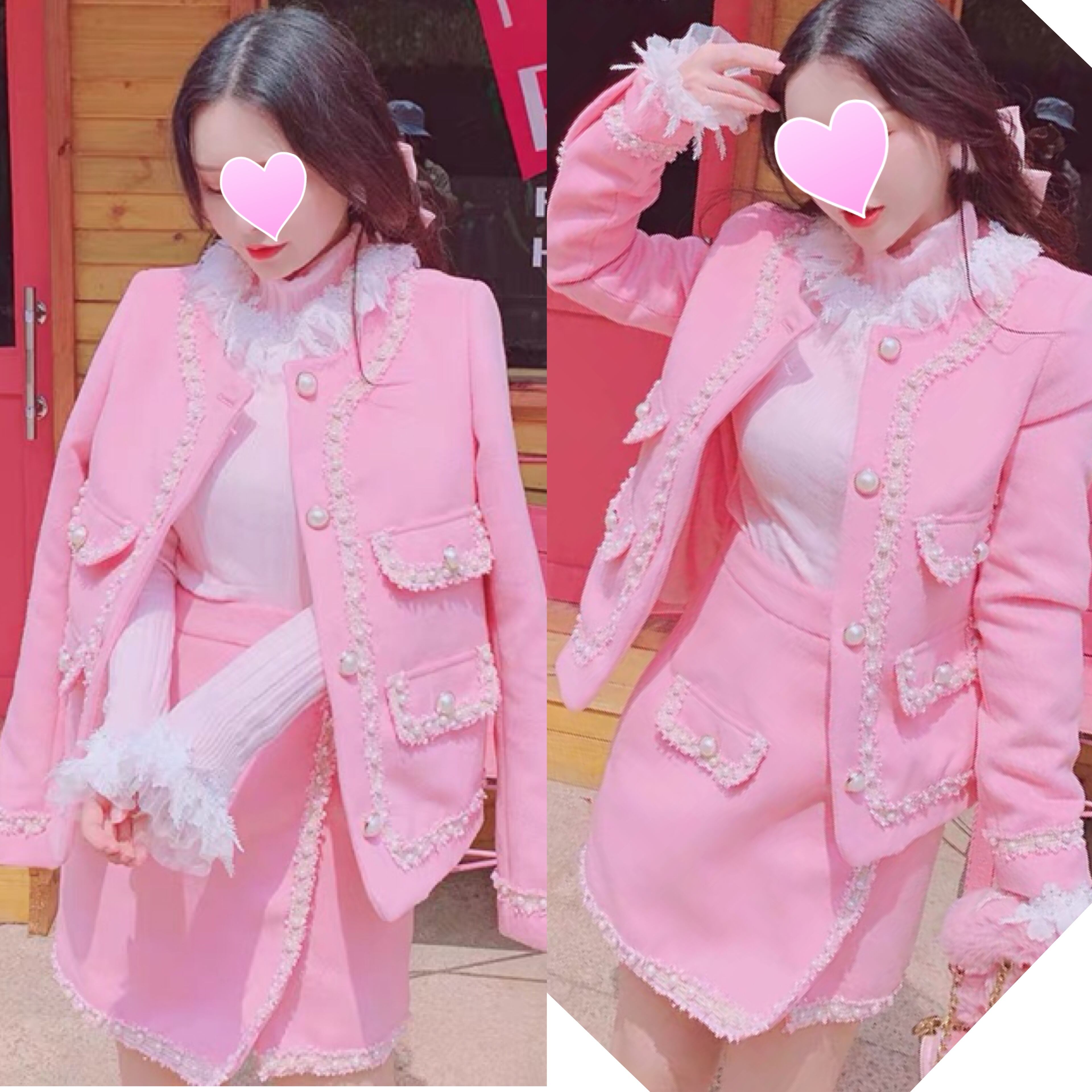 セットアップ】スーツ ピンク スカート パール ワンピース かわいい