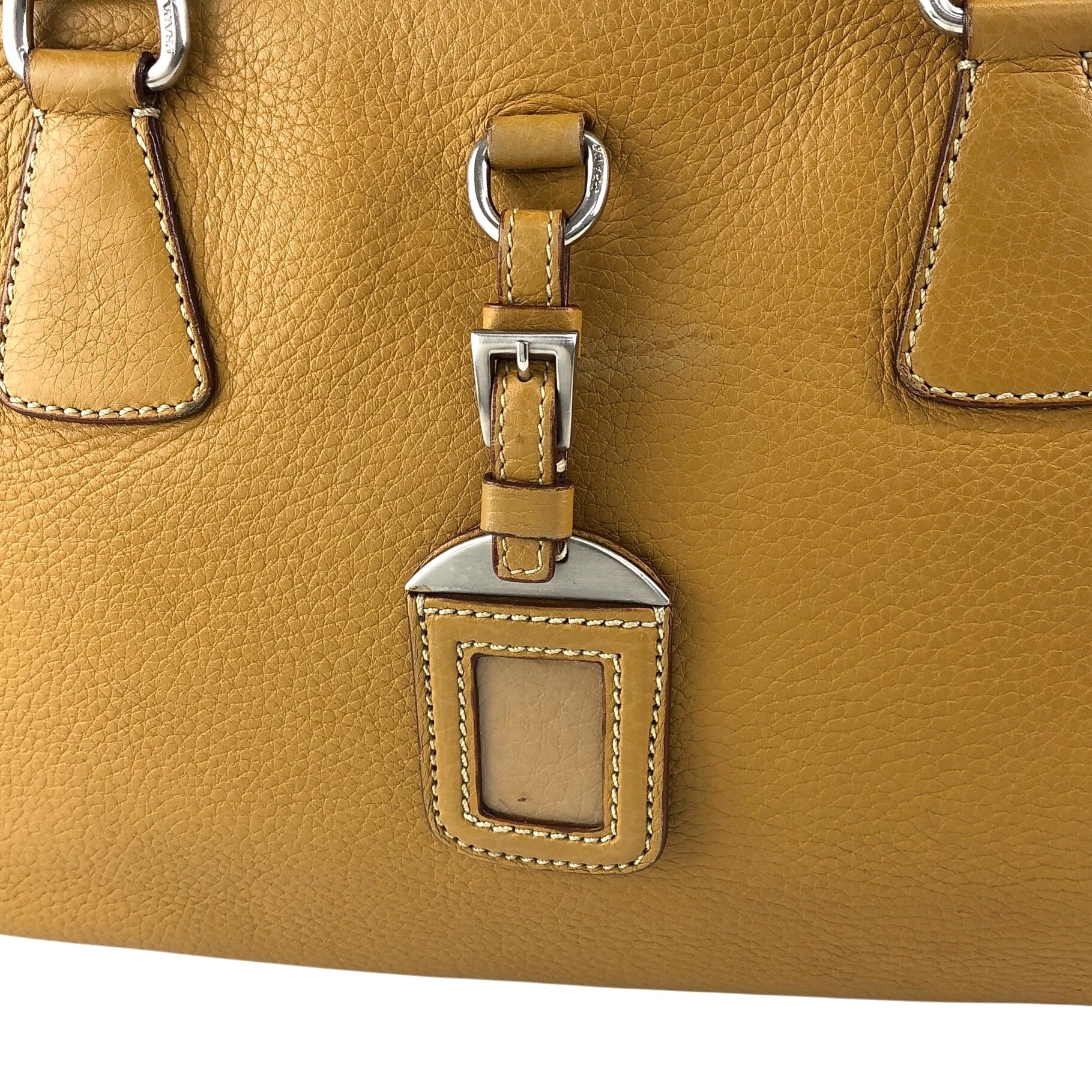 PRADA プラダ ハンドバッグ キャメル ロゴ レザー ミニボストン