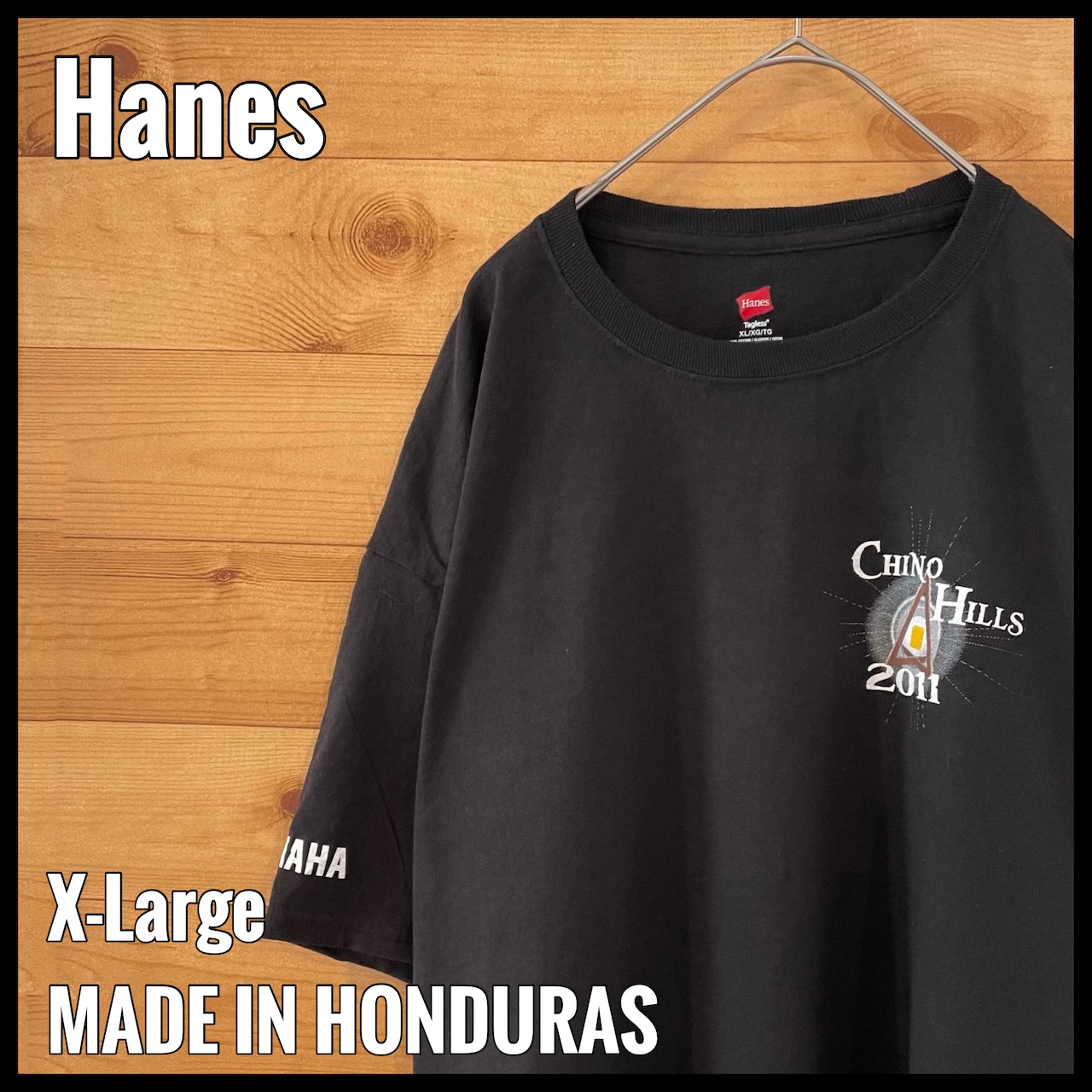 【Hanes】バックプリント Tシャツ チノヒルズ 遺跡 ワンポイントロゴ YAMAHA XL ビッグサイズ US古着