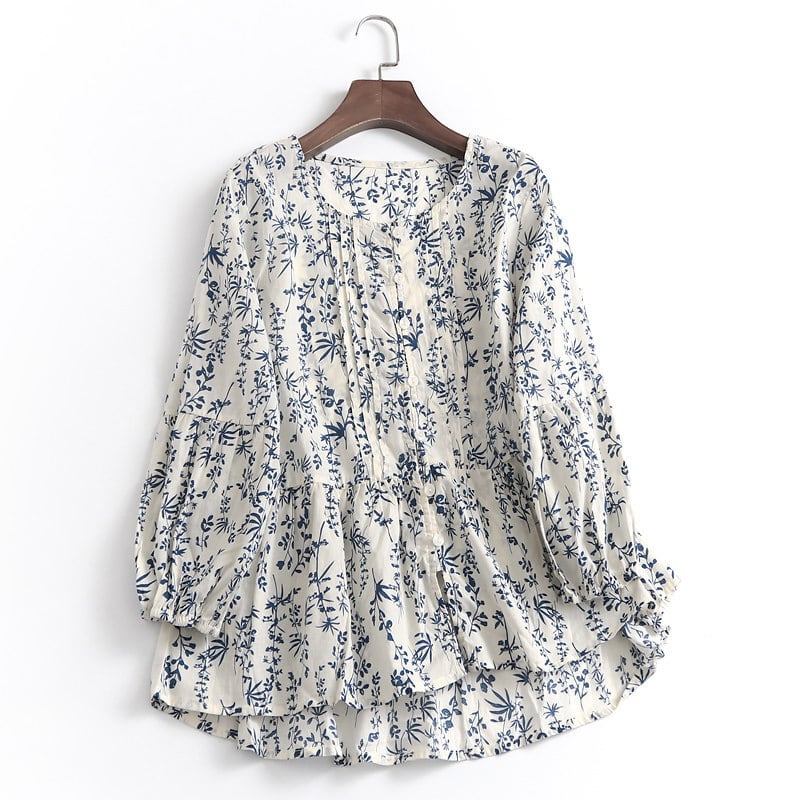 Gathered Floral A-Line Blouse TO0960