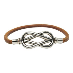 エルメス アタメ ブレスレット シルバー ブラウン メタル レザー レディース HERMES 【中古】