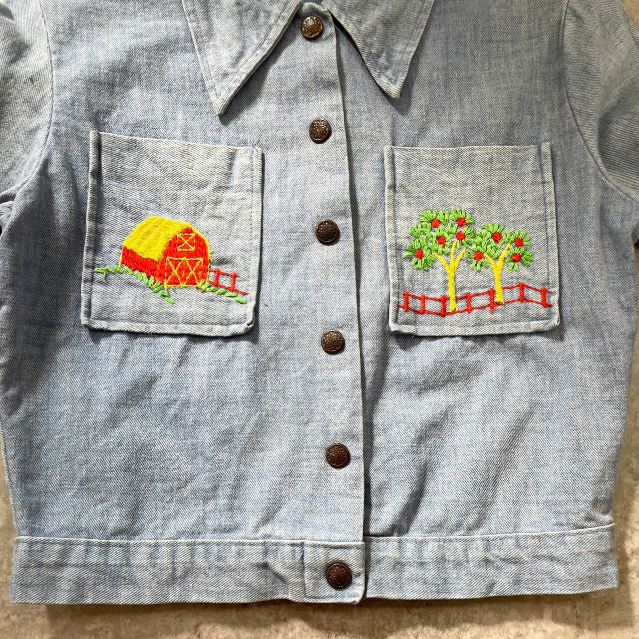 kids】70年代 シアーズ Sears Jr Bazaar 刺繍 デニムジャケット 150cm