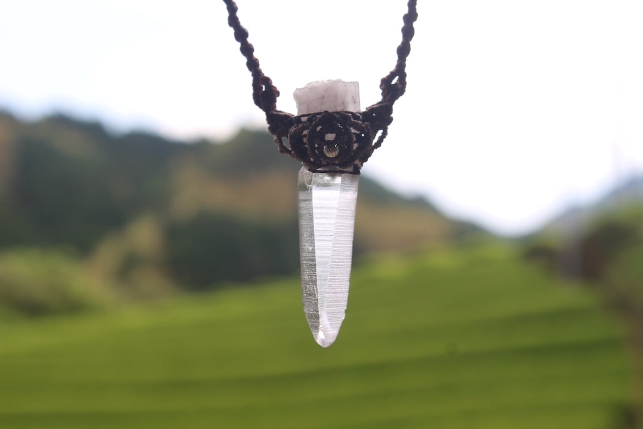 Lemurian Seed Crystal  micro macrame earth necklace