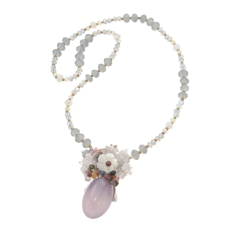 Saori accessory ナチュラルストーン天然石 フラワーペンダント/ブローチ&ネックレス