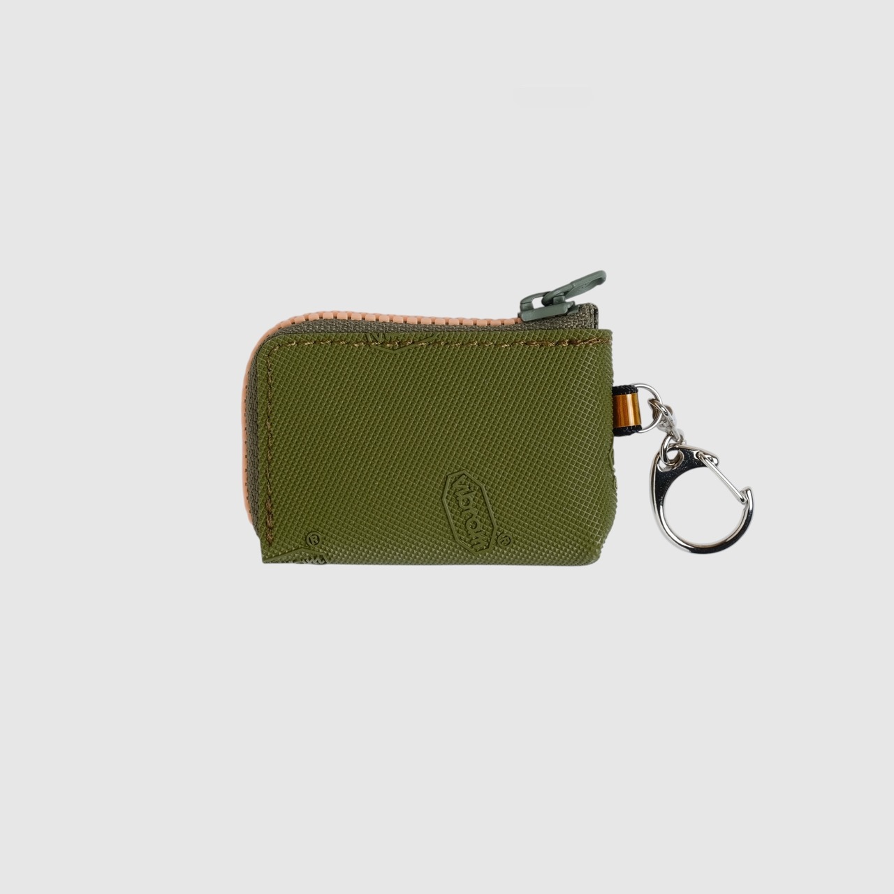 vibram coin pouch keychain (khaki×orange) with orange glowing zip