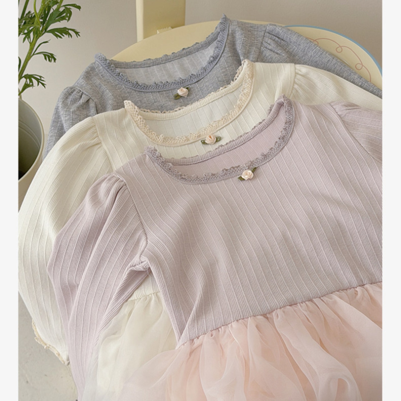 春韓国風チュールTシャツ