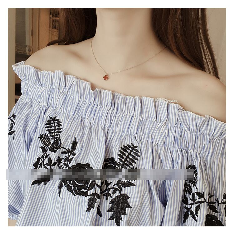 オフショルダー 刺繍 ブラウス レディース ブルー