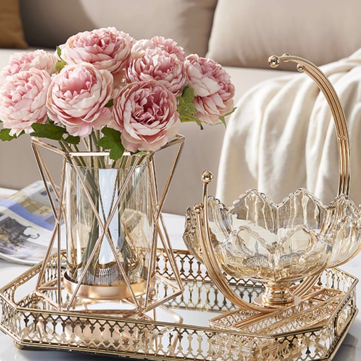 ゴールドフレームフラワースタンド Rose Aura