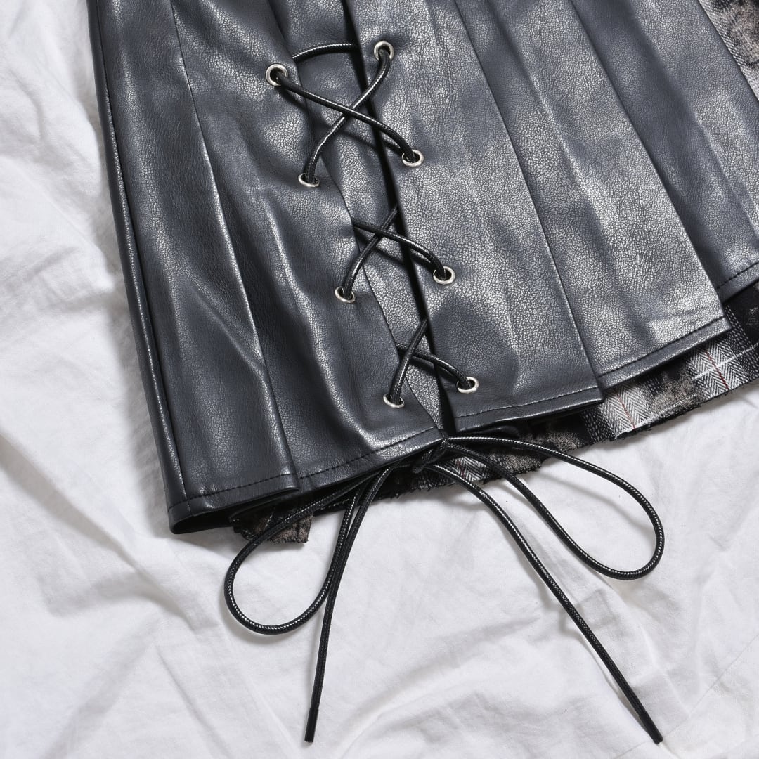 チェックドッキング☆レザープリーツスカート | VOLCAN&APHRODITE