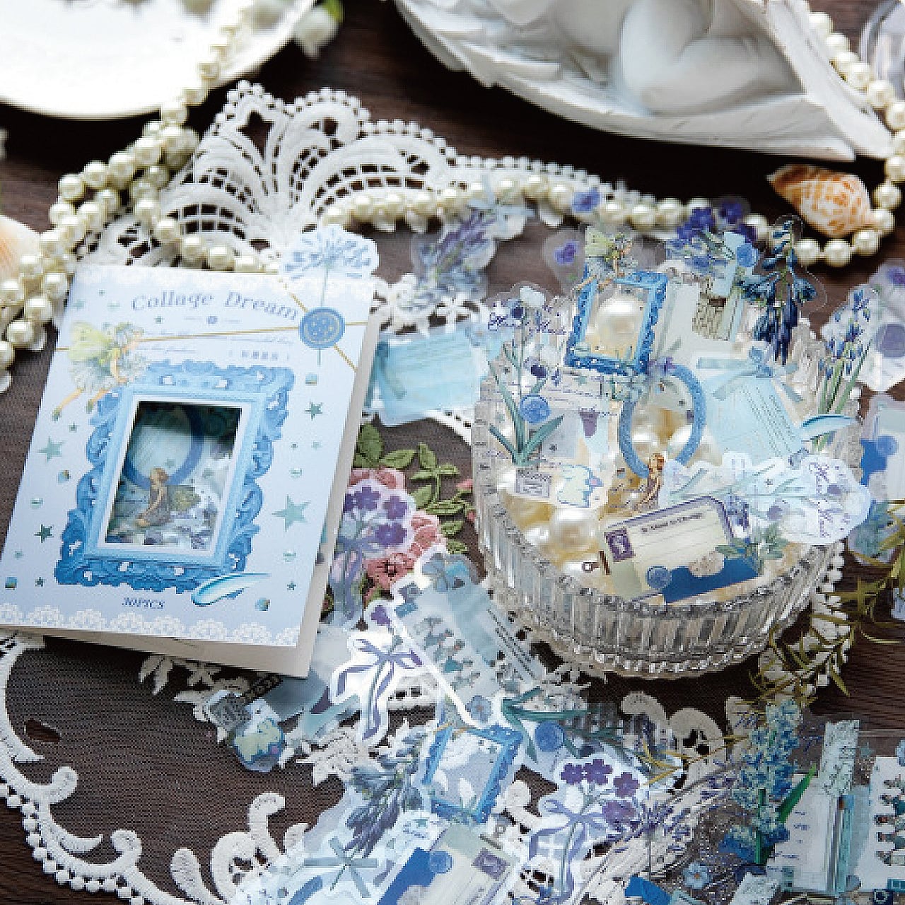 コラージュ素材 ステッカー シール 全4種 30枚入 ピンク 花 緑