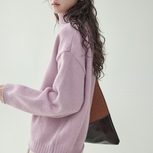 purple turtleneck loose knit sweater
