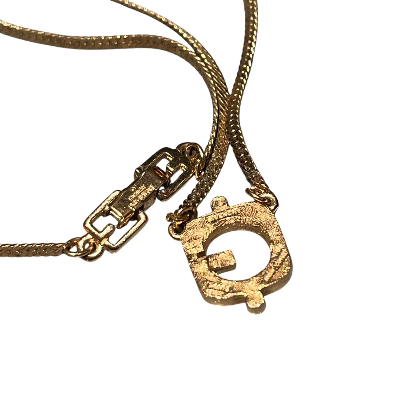 vintage GIVENCHY " G " pendant metal necklace with red enamel