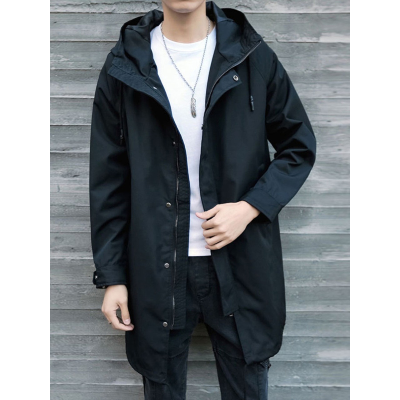 スナップボタン フード付きコート af0131