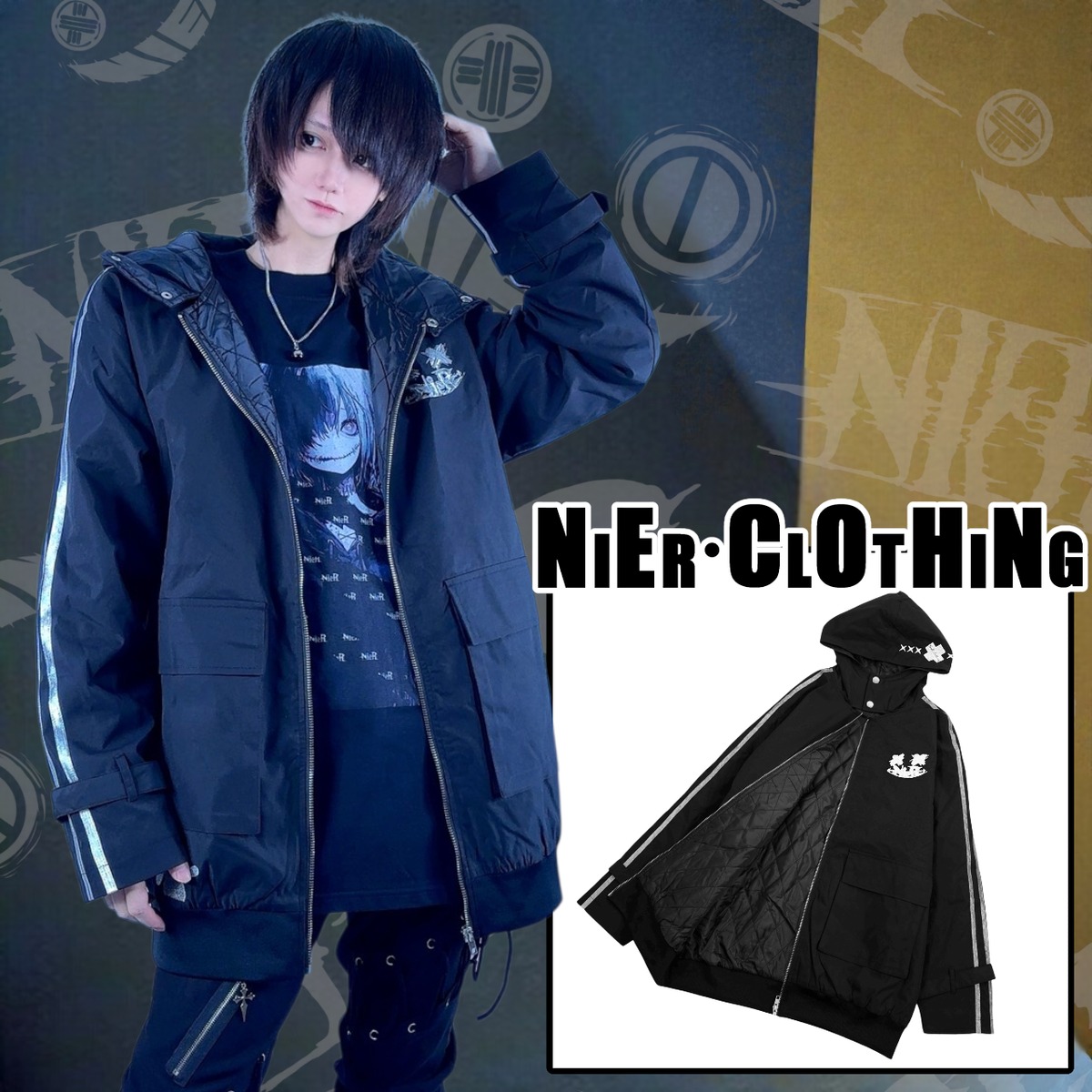 SILVER刺繍HIGH-NECK HOODED高品質LONG JACKET | NIER CLOTHING