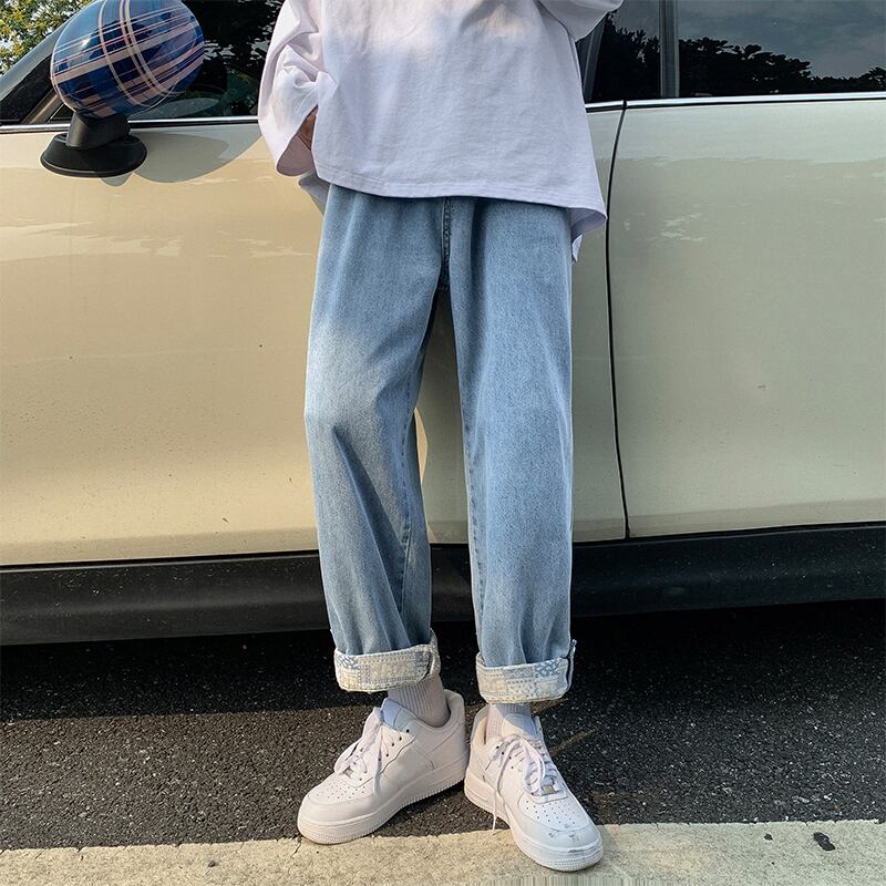 Wrzbシリーズ デニムパンツ 3color 白or青 男女兼用 可愛い 着痩せ ファッション カジュアル Elegant