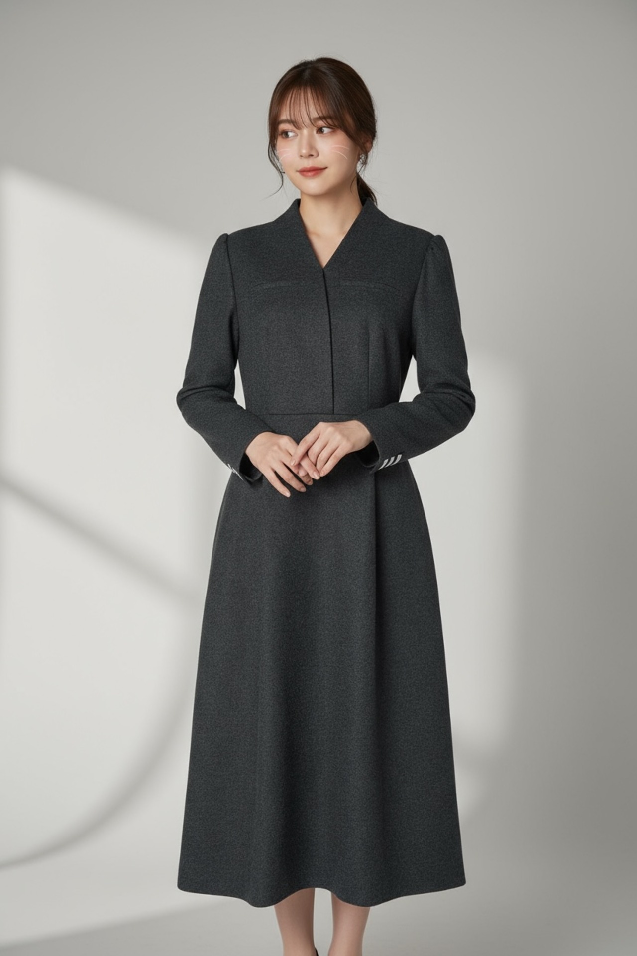 BORDERS at BALCONY WOOL TUCK DRESS ボーダーズアットバルコニー　ウールタックドレス