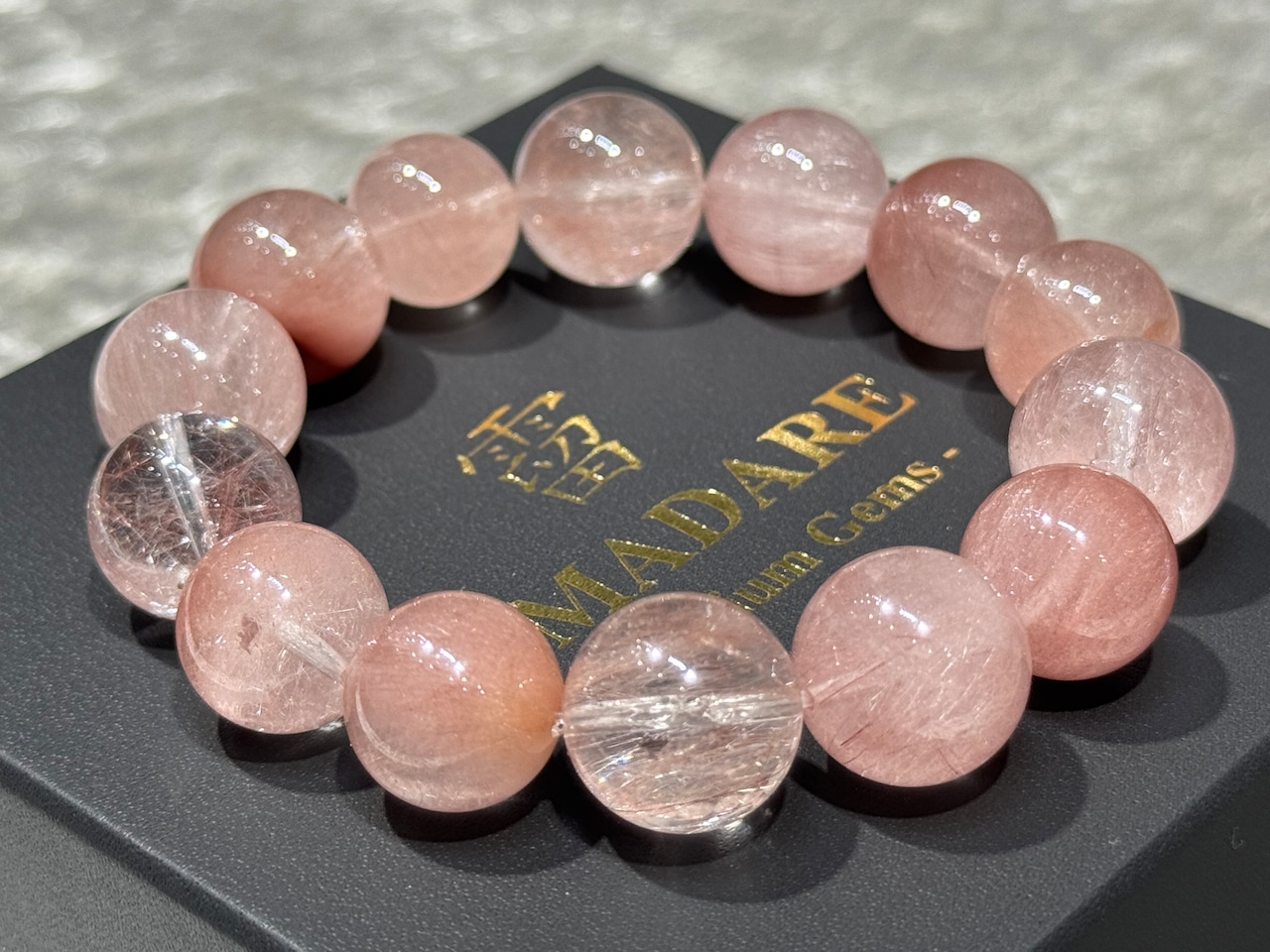 No.1879【SSS】ピンクラビットヘアクォーツブレスレット