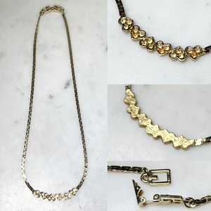 vintage GIVENCHY gold color metal heart link chain necklace set with rhinestone