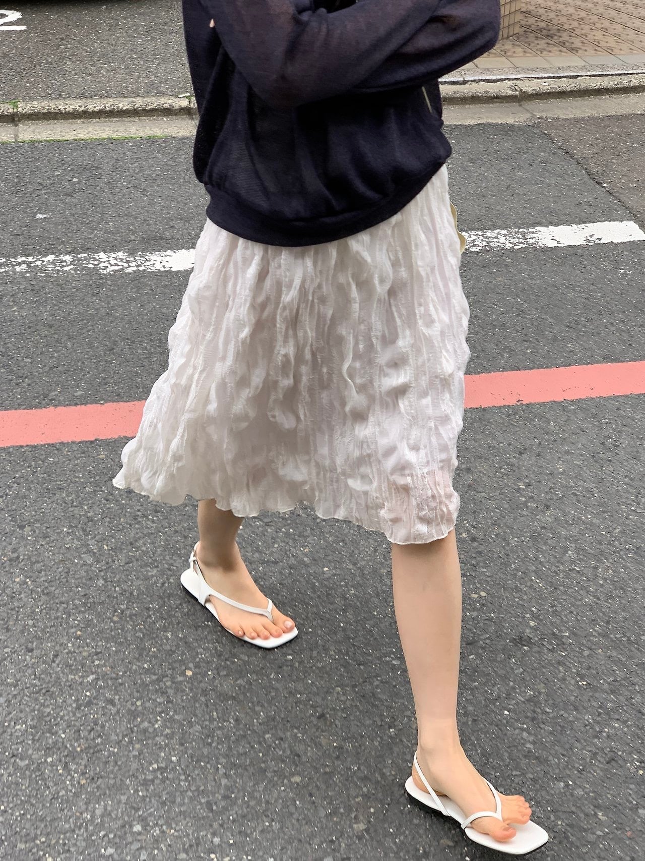(予約) verveine / Noir texture midi banding skirt