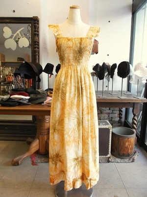 ヨーロッパ古着 smokey orange tone tiedye smocking design cotton maxi dress