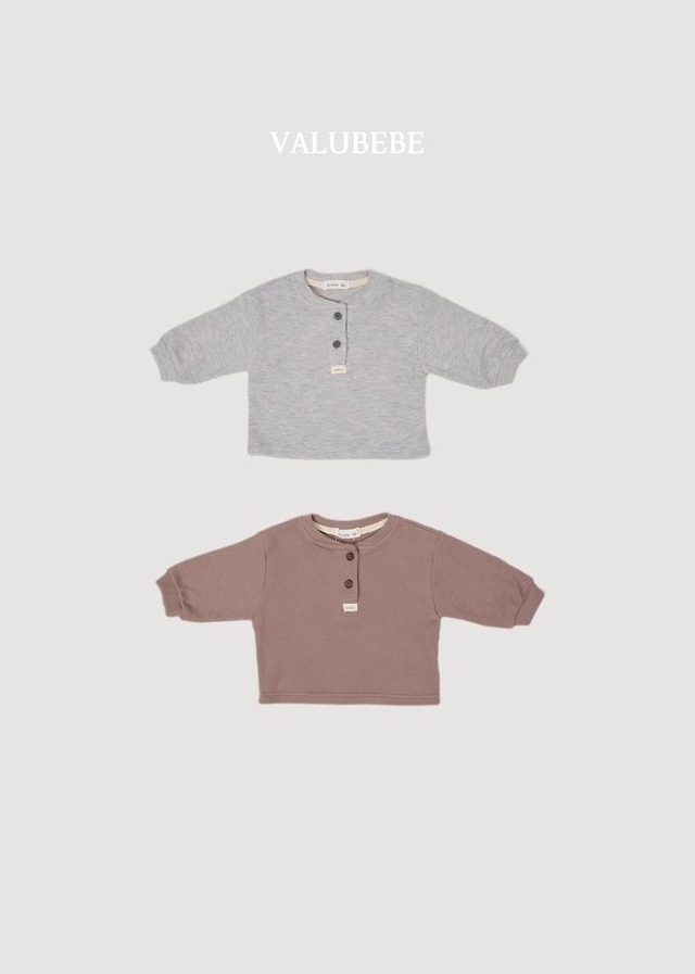 韓国子供服 / 26Autumn / 〖取寄〗valubebe / ミニワッフル ボタンTシャツ / ベビー服 / キッズ服 *6M~S*
