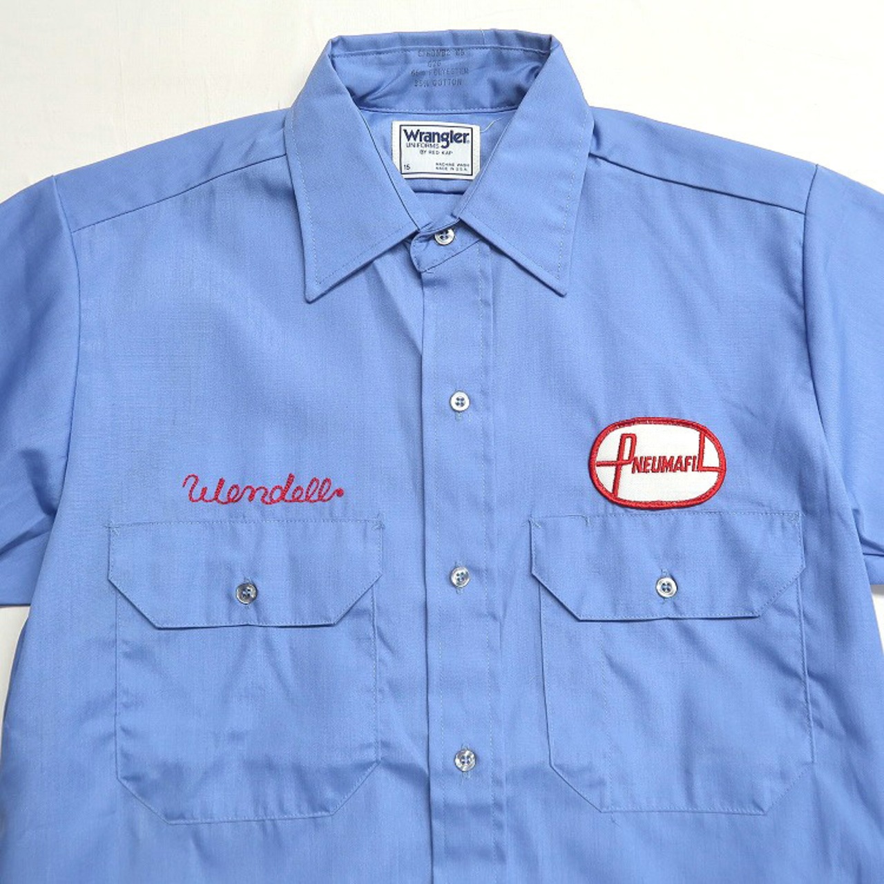 古着 USA製 Wrangler ラングラー RED KAP 半袖 ワークシャツ ブルー系 