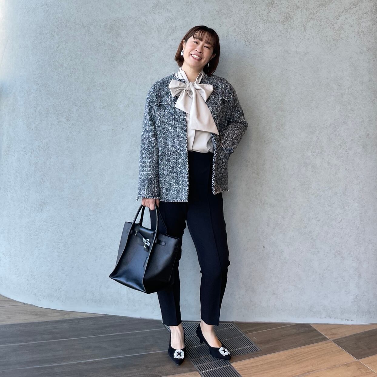 yuu.ka様　ドゥーズィエムクラス　ツイードジャケット　卒園卒業式 入学式・卒業式・フォーマル】ツイード調ロング丈ノーカラージャケット