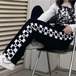 【ホワイト即納 / 予約】2c's heart-block checkered casual sweatpants