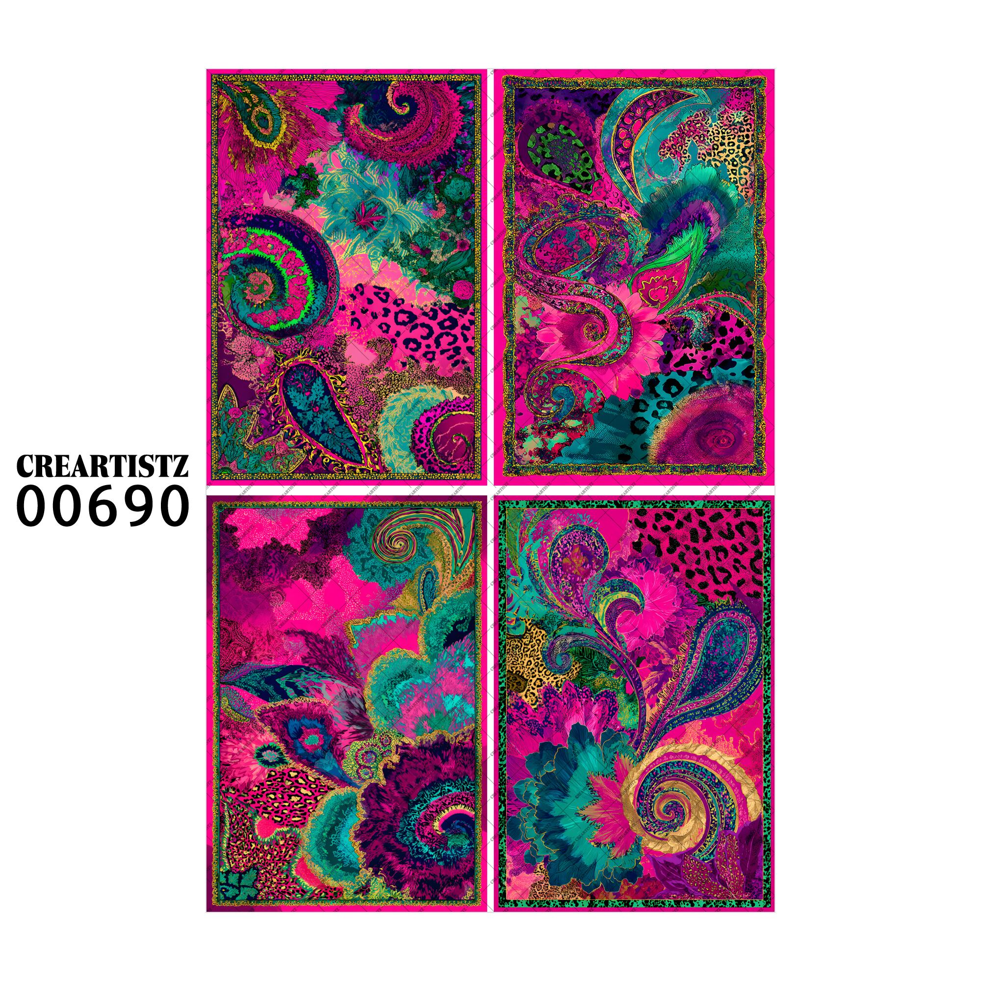 00690 背景 コラージュ素材 オリジナル 12枚セット (4種類×3枚) ペーパー/ステッカー CREARTISTZ