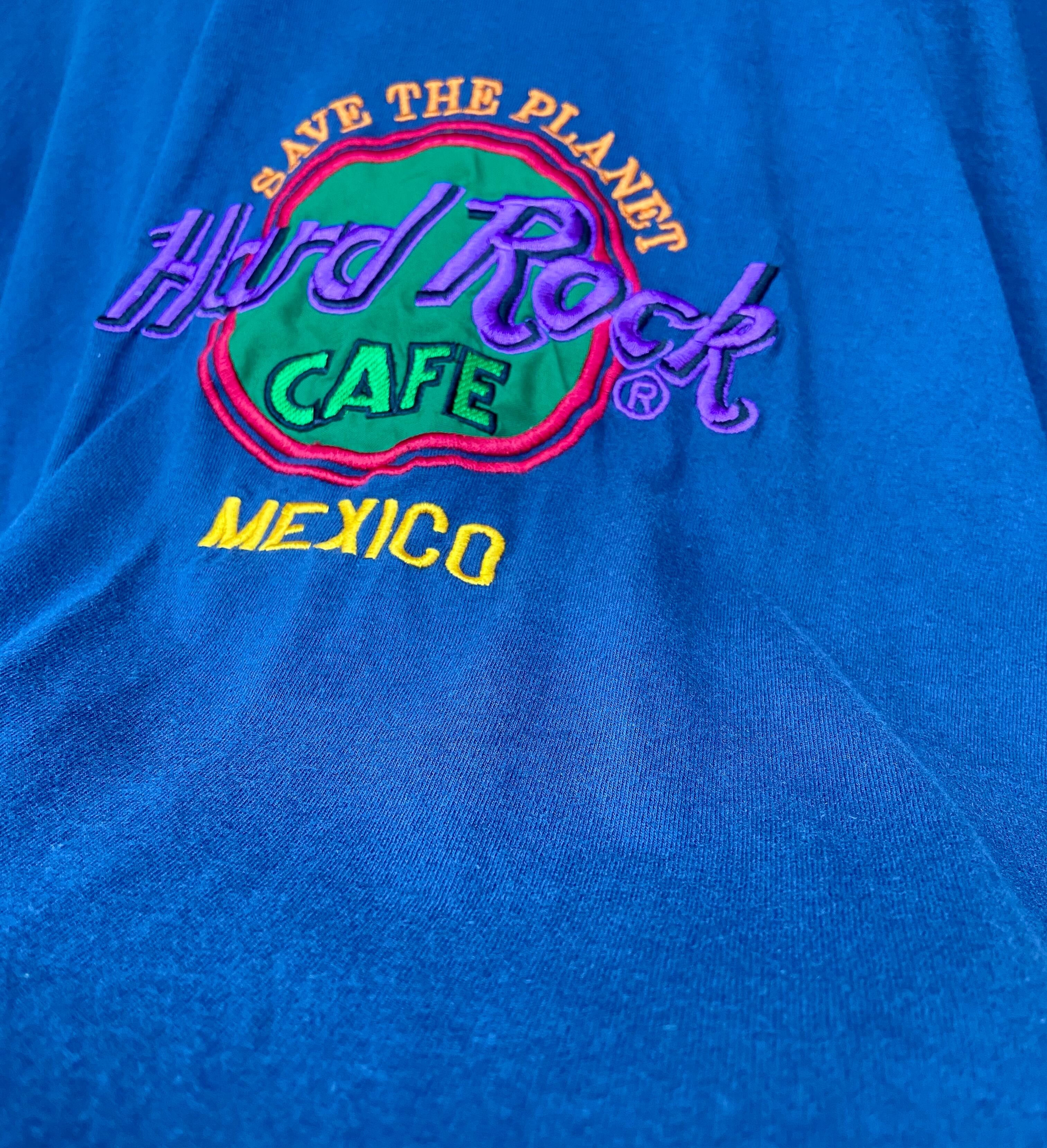 USA製 Hard Rock Cafe/ハードロックカフェ 刺繍Tシャツ ネイビー 緑