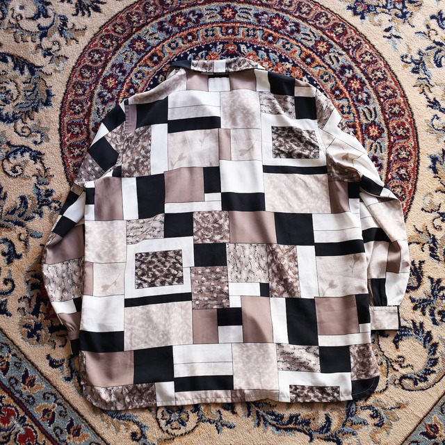 panel art pattern l/s open collar big shirt 