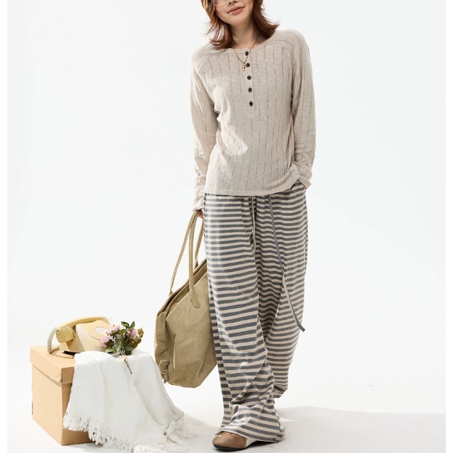 random-line henley veck long tee　ランダムラインヘンリーネックロングティー　J2111
