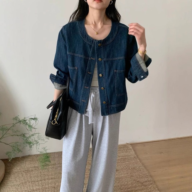 【ジャケット】 デニム ジャケット レディース きれいめ アウター ブルゾン 春 夏 秋 冬  20代 30代 40代 50代 フェミニン エレガント デニムジャケット ミドル ジャケット アウター ジージャン gジャン デニム  きれいめ 可愛い かっこいい ダークブルー 青 M L XL