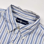 Ralph Lauren ラルフローレン ストライプ BD ボタンダウン 長袖シャツ LL/ブルー系 メンズ
