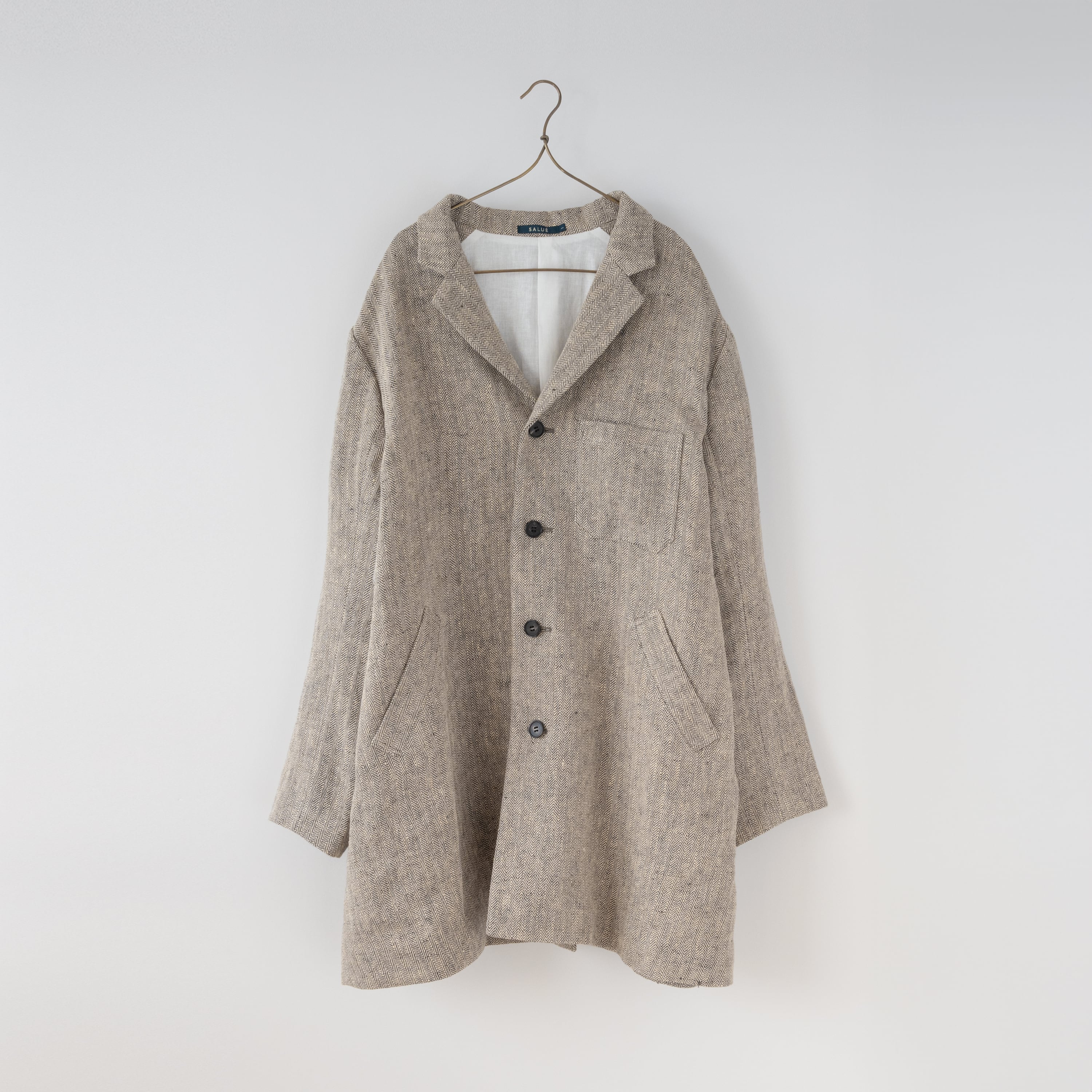 coat jacket/herringbone 〈dark brown×ivory〉