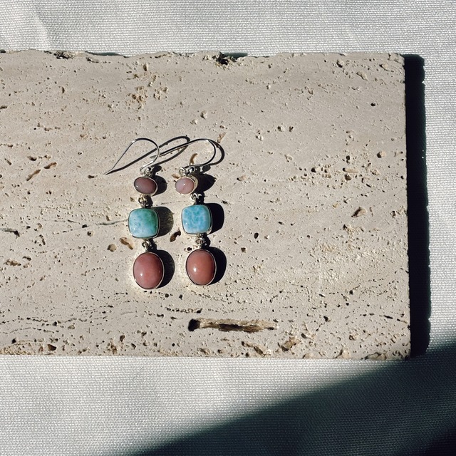 pink opal and larimar earring