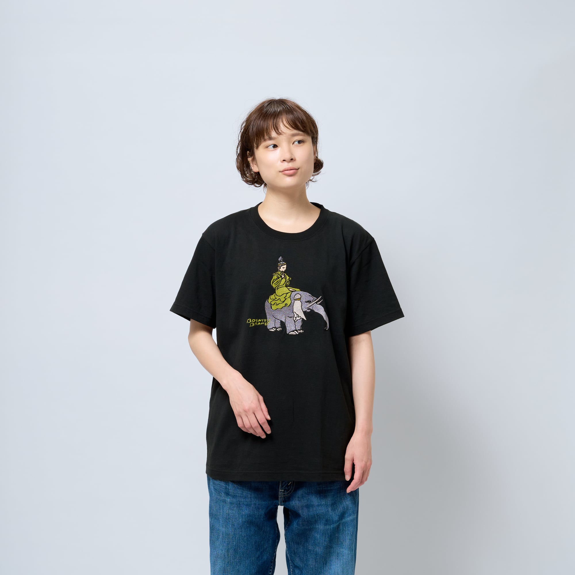 帝釈天 仏像 オーセンティックスーパーTシャツ (刺繍) ブラック 7.1oz