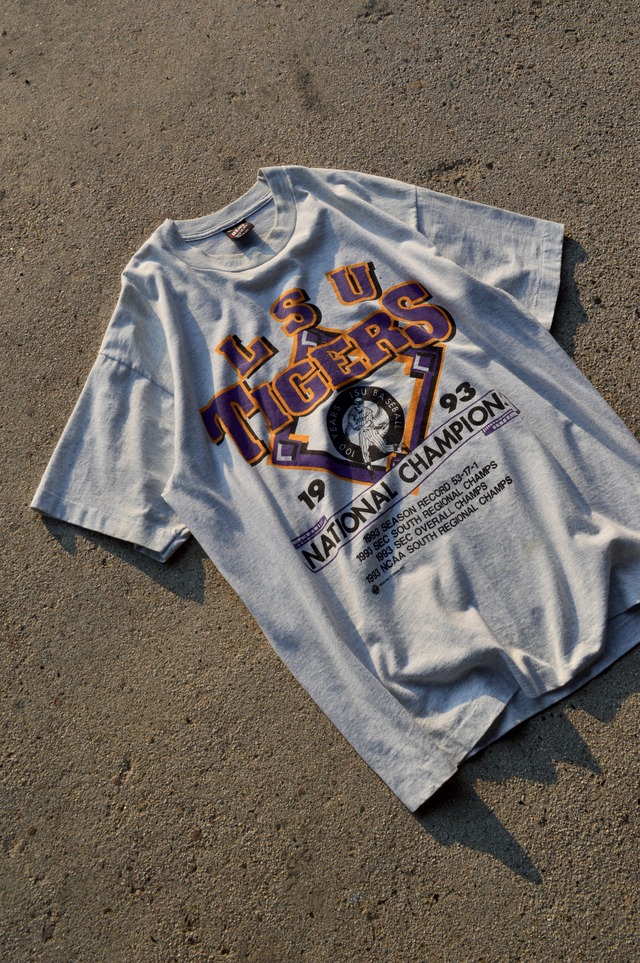 FRUITS OF THE LOOM BEST 1990's LSU Tigers Old Sports Collage Tee NCAA 93s Champion Model Ash Gray フルーツオブザルーム 90s スポーツカレッジT