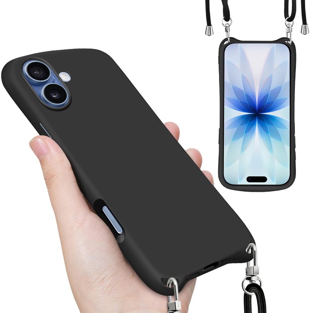 Yidahe iPhone 17 用 ケース ショルダー ストラップ iPhone17 用 カバー シリコン 韓国(ブラック)