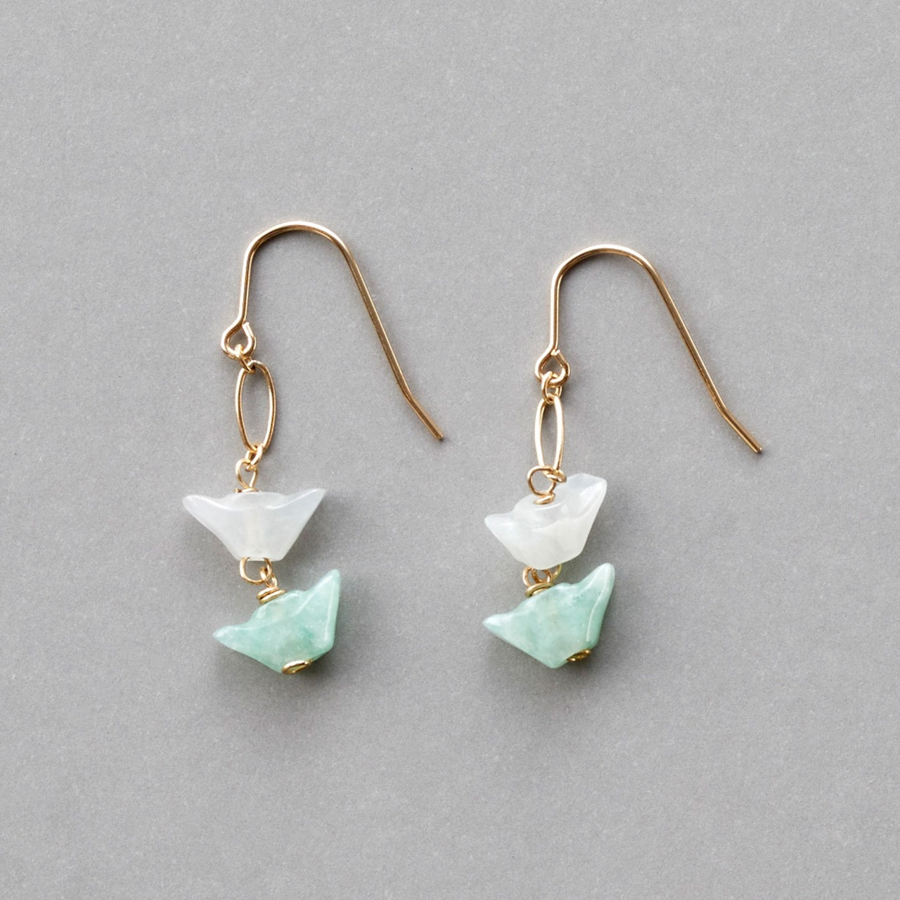 K14gf 翡翠 インズ デザイン イヤリング ピアス A貨翡翠 jd_mm1129