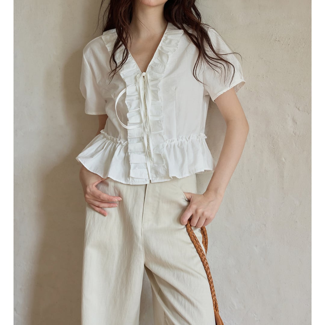 ruffled peplum v-neck blouse