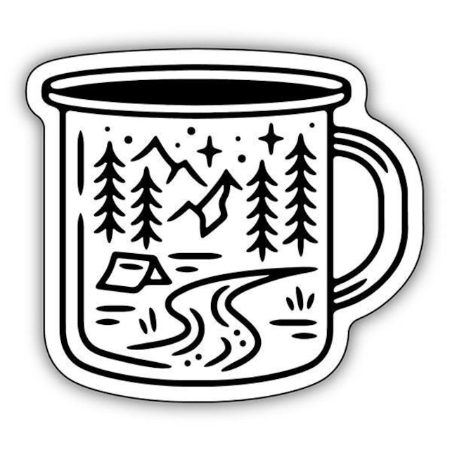 Camping Scene Mug Sticker