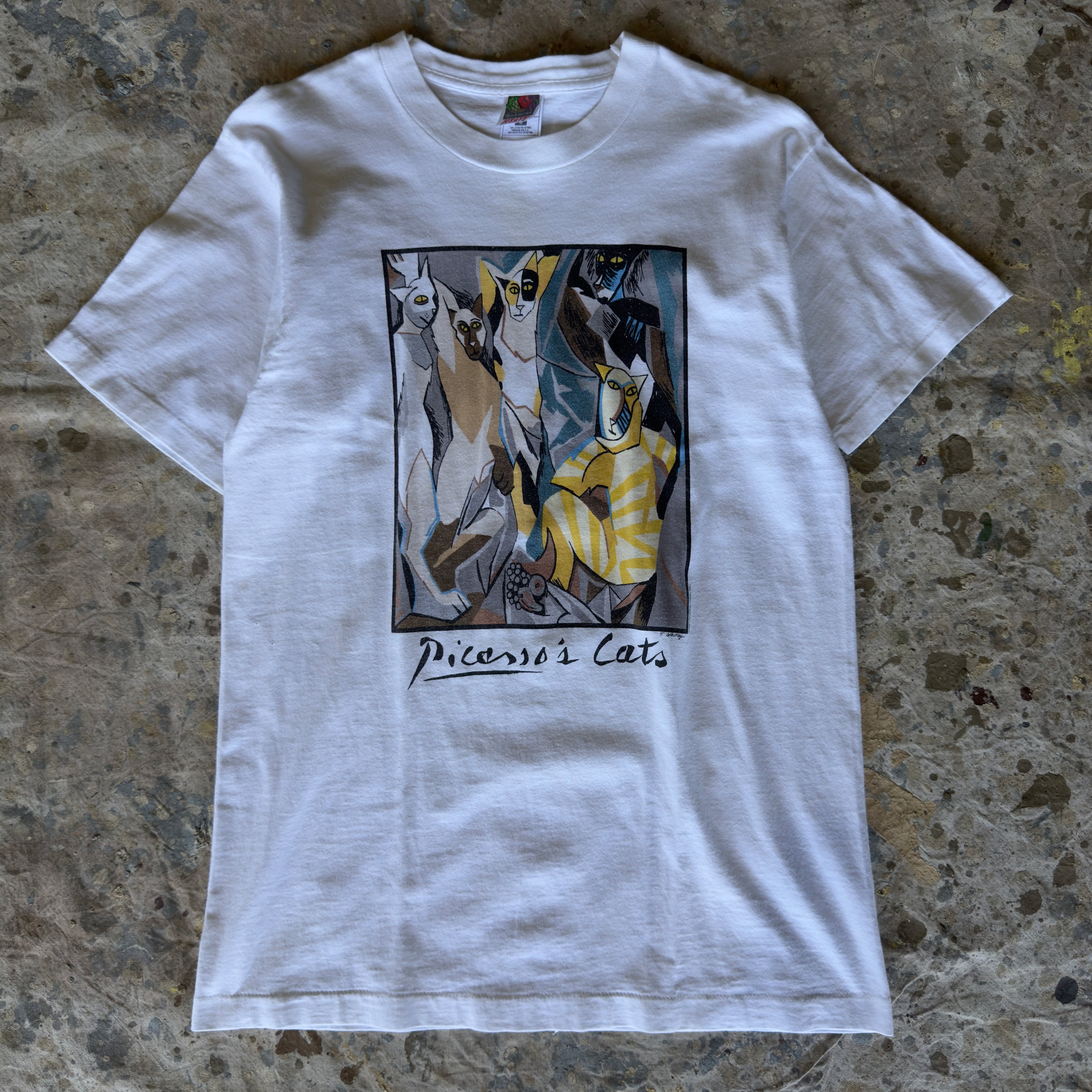 90sビンテージUSA製History Of Artフェード黒アートTシャツ古着 90s History of Art Tシャツ USA製 Donald Seitz フェード ブラック XL