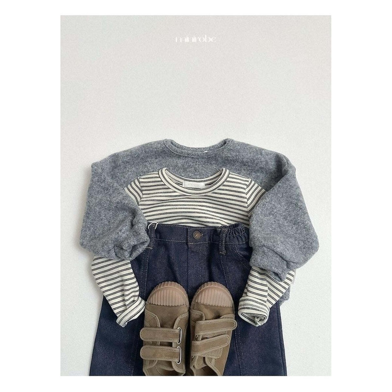【取寄】minirobe ヨーヨー柄ボーダーTシャツ｜冬服｜韓国子供服