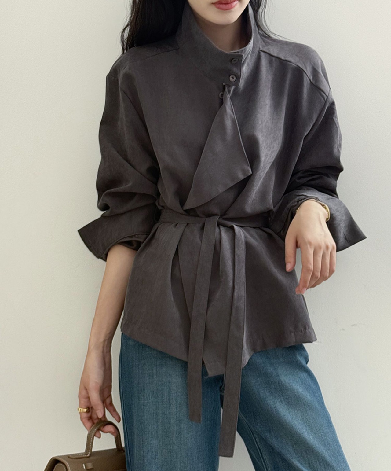 アシンメトリードレープシャツジャケット A0637 - 3