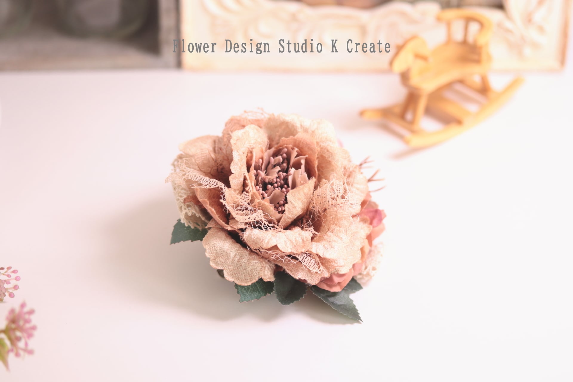 薔薇ピンクベージュ お召し 薔薇ピンクベージュ お召し