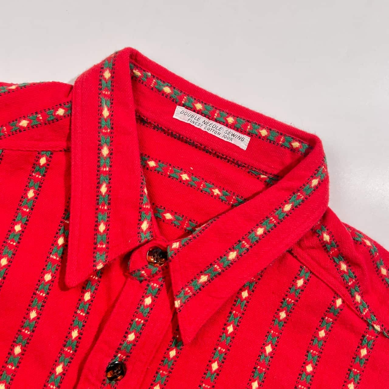 MIGHTY BILL 民族調 ネイティブ ストライプ 長袖 コットン シャツ /レッド系 メンズ DOUBLE NEEDLE SWING