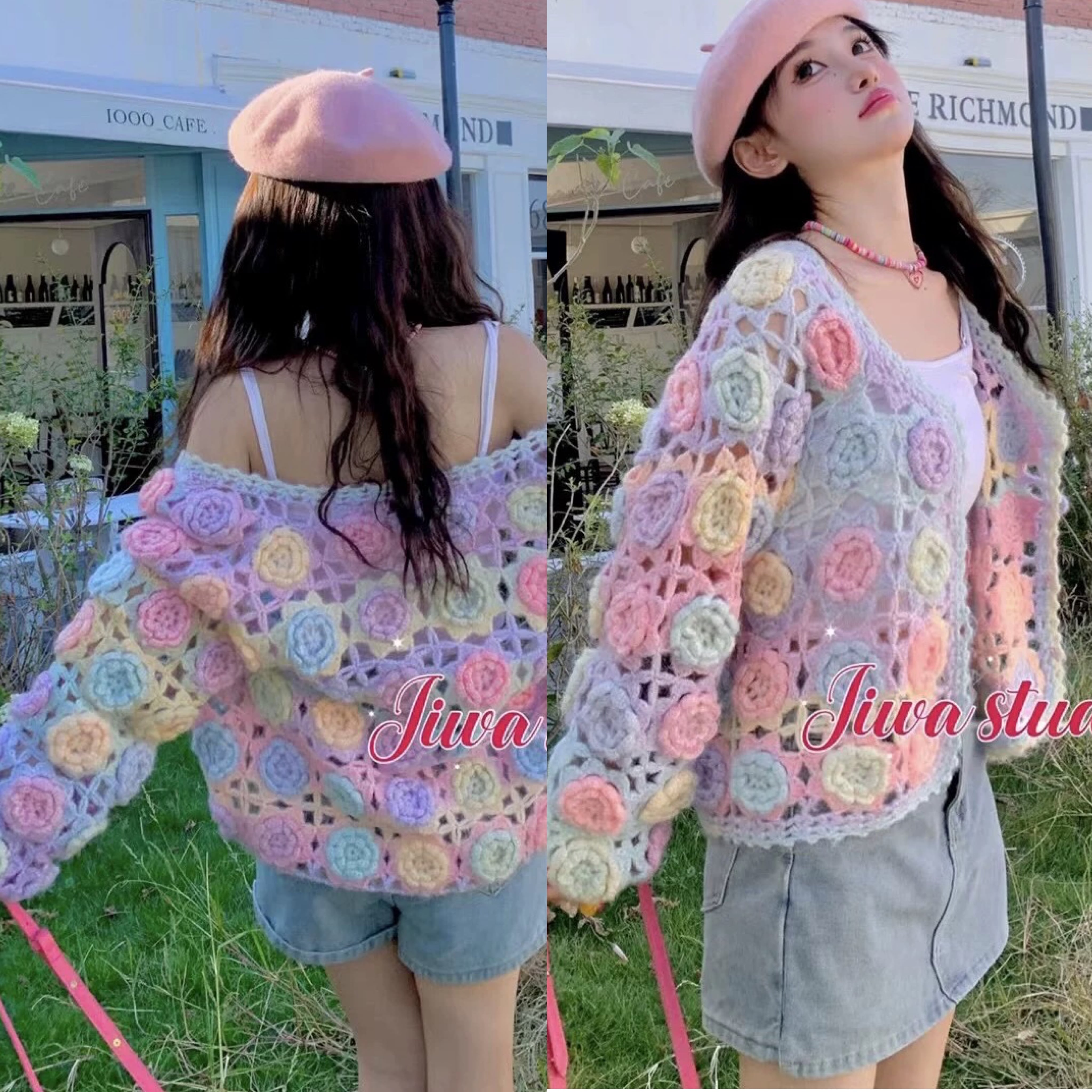 美品 ◎ 45R 手編み ハンドニット カウチン ガウンコート 花柄 ウール 22587d952cdebceeedc9d86a64a12e
