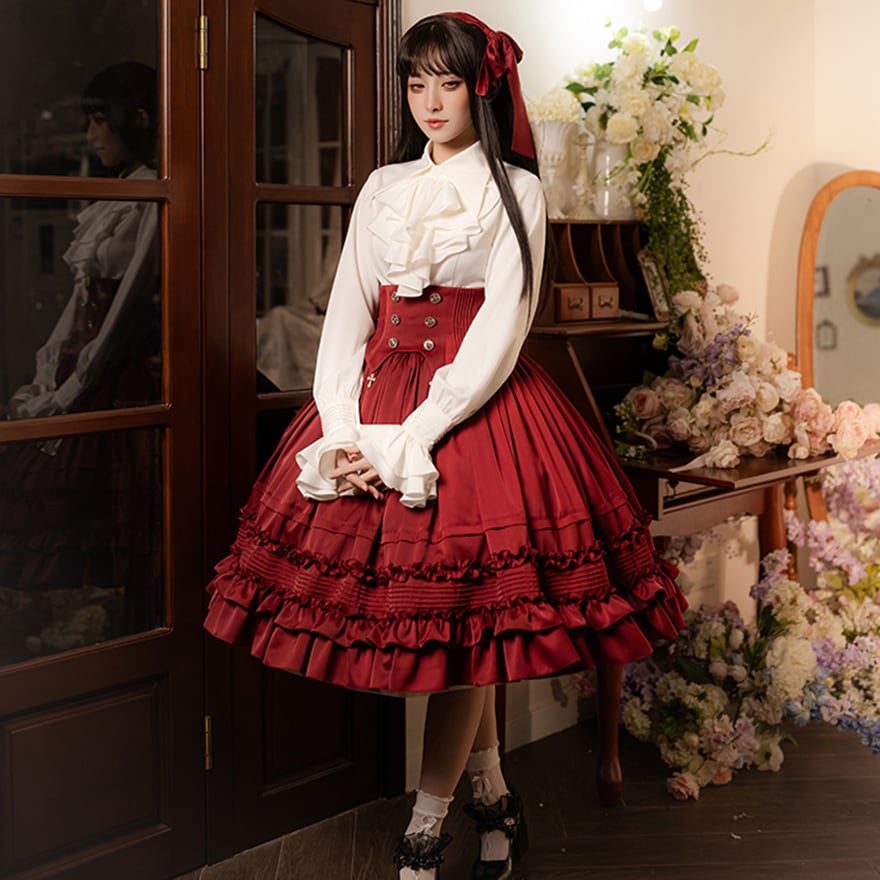 クラロリ レトロ クラシカル スカート ミドル丈 ハイウエスト 控えめ